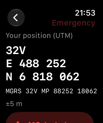 The watch: Emergency help with the position in UTM and MGRS