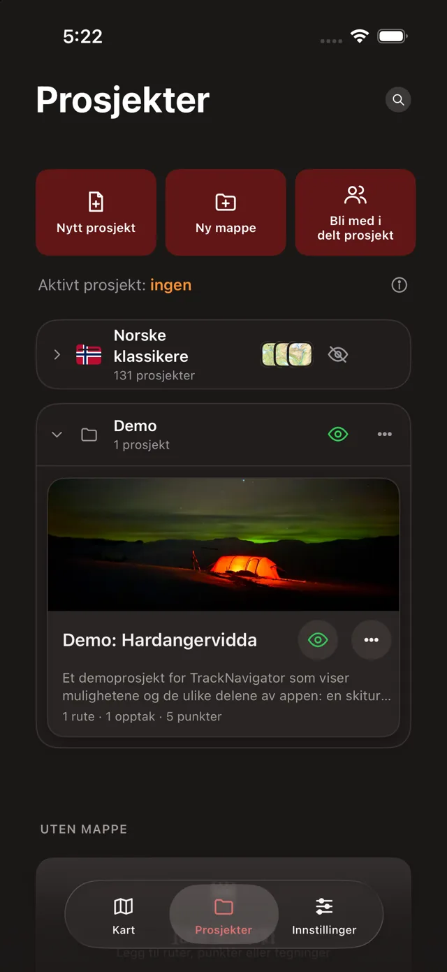 Prosjekter: Norske klassikere, mappen Demo med prosjektet Demo: Hardangervidda